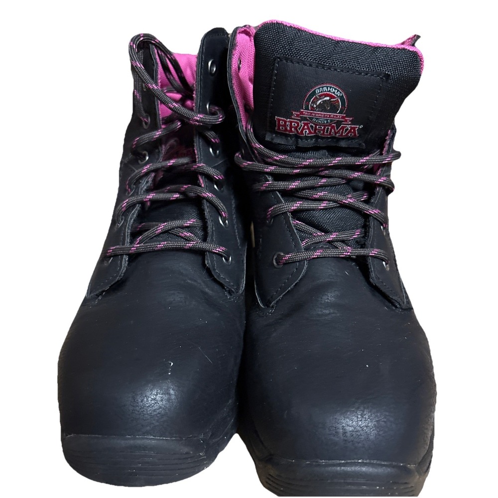 Brahma Womens Steel Toe Boots Size 8 Lace Up Work Safety ASTM Black Pink Grunge